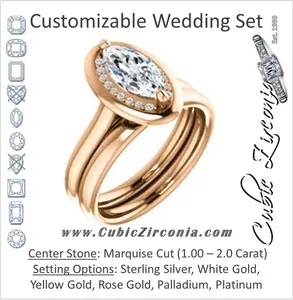 CZ Wedding Set, featuring The Kajal engagement ring (Marquise Cut Tapered Faux Bezel Halo)