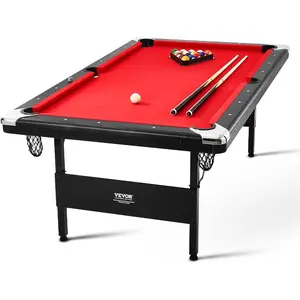 VEVOR Folding Pool Table, Portable Billiards Tables, Foldable Space - Saving Entertainment Game Set Includes Ball, Cue, Rack, Chalk, Brush, Brown with Bule Cloth, for Family Use, Recreation RoomVEVOR Super Brand Day