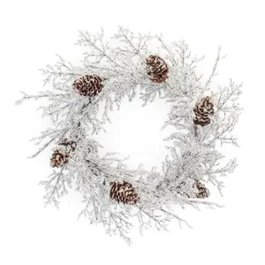 Melrose International  Iced Twig Pinecone Wreath - 24 in.