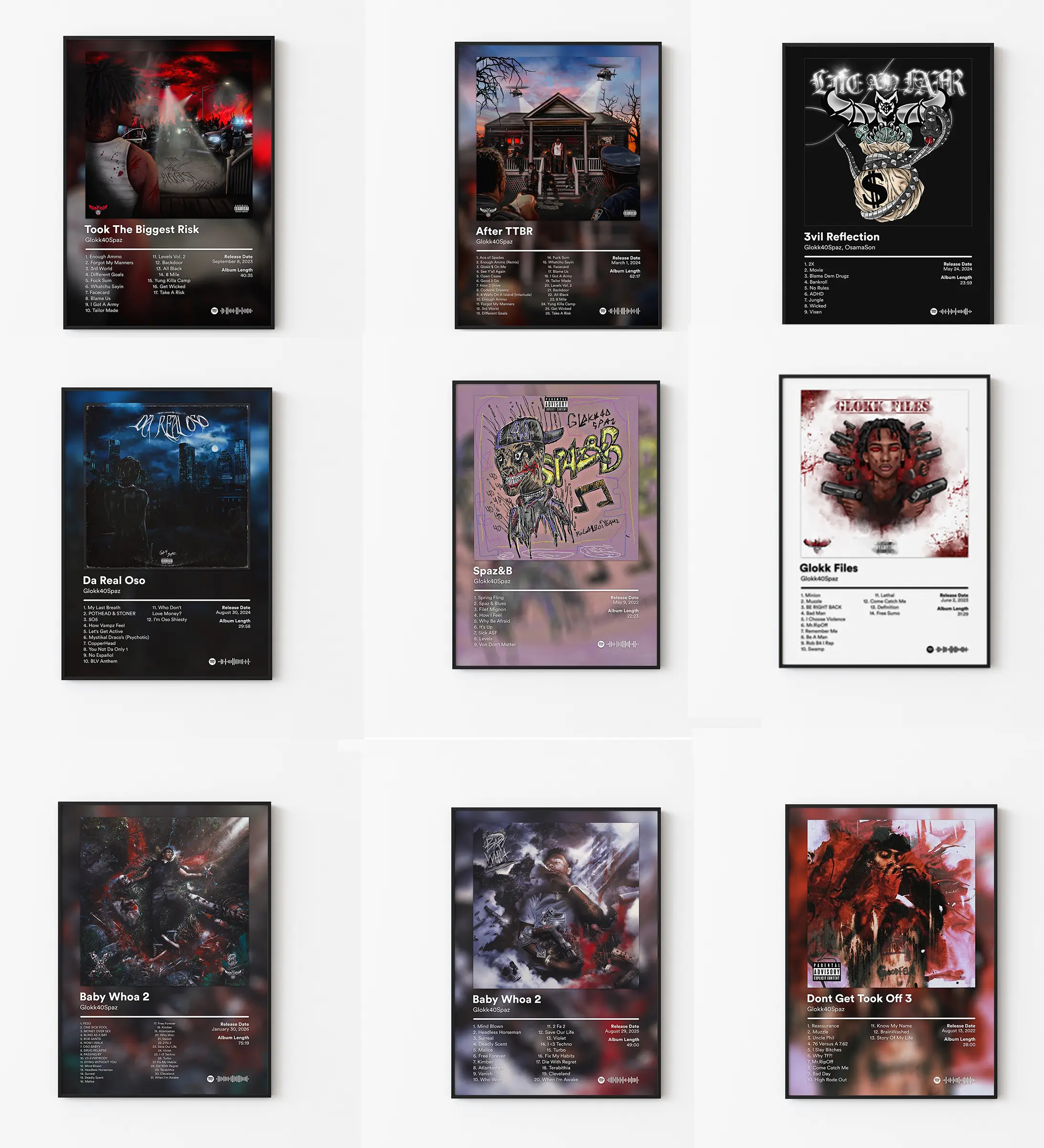 Set 9 Glokk40Spaz Album Cover Wall Art Poster HD Print Unframed Aesthetic Room Home House Modern Wall Decor Trendy Gift.