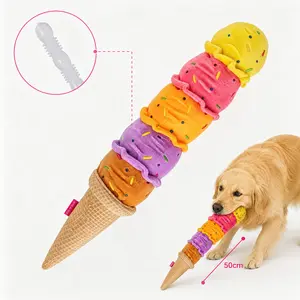 18-Inch (17.7x2.5 in/45x6.5 cm) Giant Squeaky Ice Cream Cone Plush Toy, Colorful Stacked Extra-Long Vertical Design Pet Chew Toy for Medium-Large Breed Dogs, Boredom Relief & Outdoor Play, Summerwins Party Gift