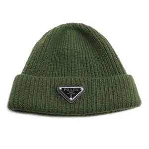 Pre-owned PRADA Wool Small Leather Goods Triangle Logo Cashmere Knit Cap