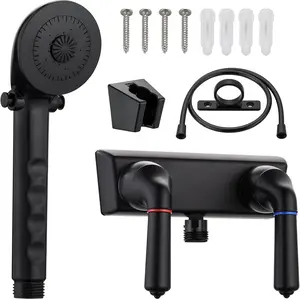 RV Shower Faucet with Handheld Showerhead & Hose, 4" ABS Shower Set, Leak & Rust Resistant for RV Camper Motorhome Travel Trailer (Black, Indoor/Outdoor Use)