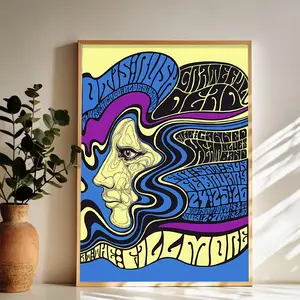 The Grateful Dead Psychedelic Concert Art Wall Art Vintage Black and White Art Posters Funky Aesthetic Canvas Prints Retro Bar Cart Decor for Bar Bedroom