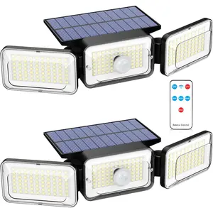 Solar Lights Outdoor Waterproof, Motion Sensor & Flood Outdoor Lights with Remote Control, 4 Adjustable Modes, 3000LM & 218 LED, High-Energy-Density Solar Panel-Monocrystalline Technology, 2 Pack