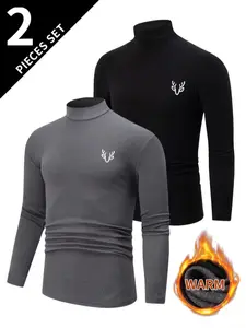 Men's Tie-Dye Slim Fit Casual Top, Fall & Winter Warm Round Neck Pullover, Comfortable Home Wear, 2-Pack Set