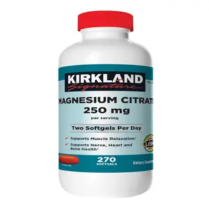 Kirkland Signature Magnesium Citrate 250mg 270 Softgels USP Verified for Muscle Relaxation Nerve Heart Bone Health Supports Wellness Fitness Dietary