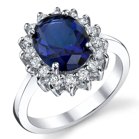 Women's 925 Solid Silver Cluster Stone Engagement Ring - Kate Replica, 3-Carat Blue Sapphire Cubic Zirconia, Elegant Fashion Rings for Female Wedding, Christmas, Birthday Gifting