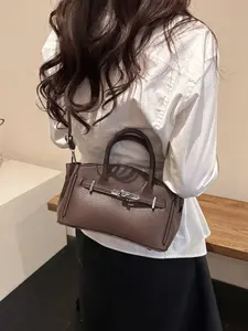 Women's Faux Leather Shoulder Bag with Strap and Decorative Buckle, Alligator Texture Design, Ideal for Daily Use, Crossbody Messenger Bag