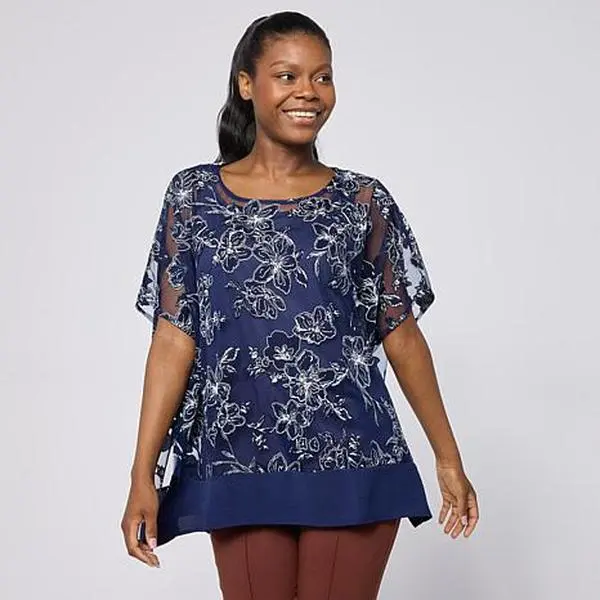 Nina Leonard Kimono Knit Floral Top with Tank 2-piece Set