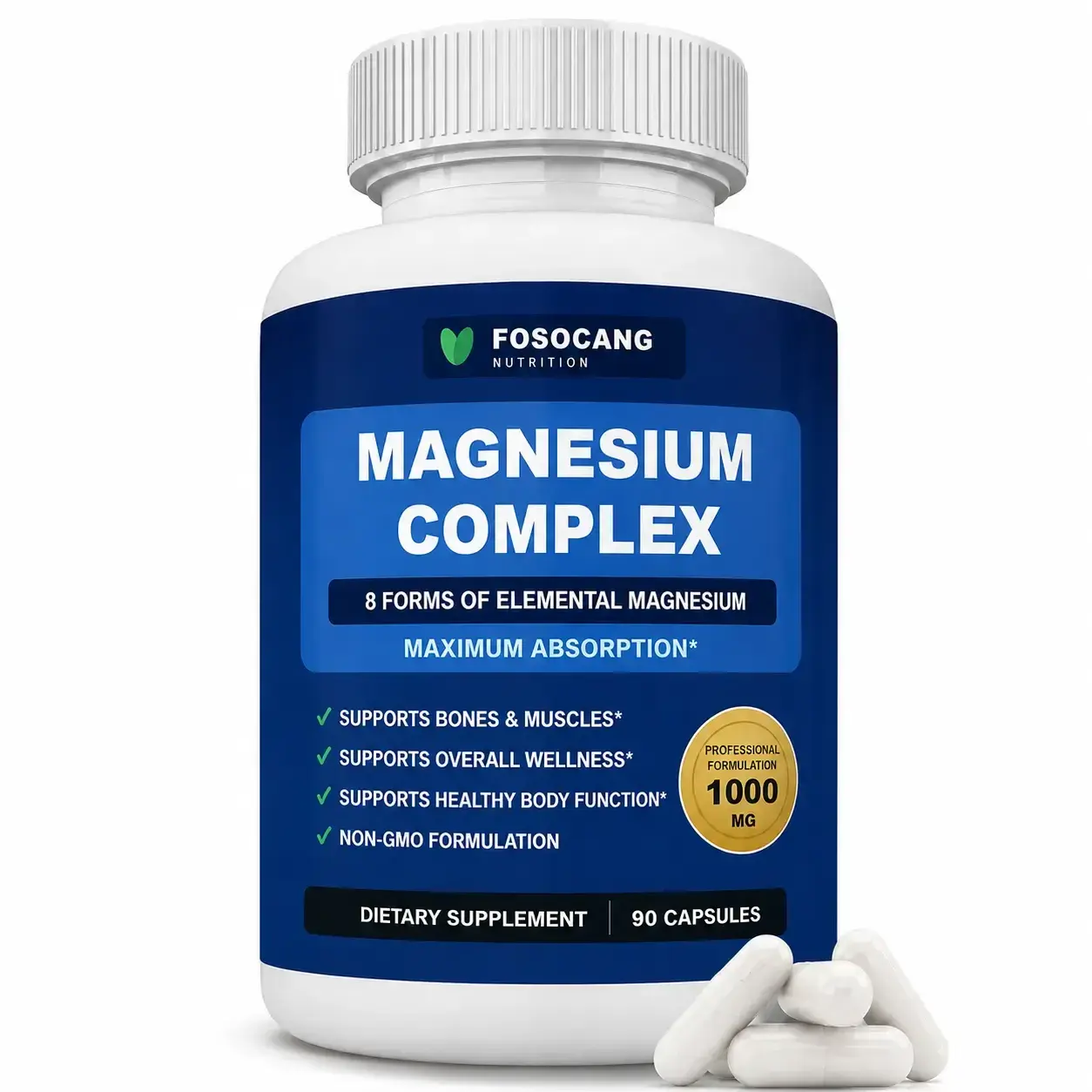 FoSoCang Magnesium Complex Capsule - 8 Essential Minerals Wellness Supplement, All-In-One & Bone Health Mineral Supplements for Fitness, Holiday Gifting, All-In-One Mineral Supplements