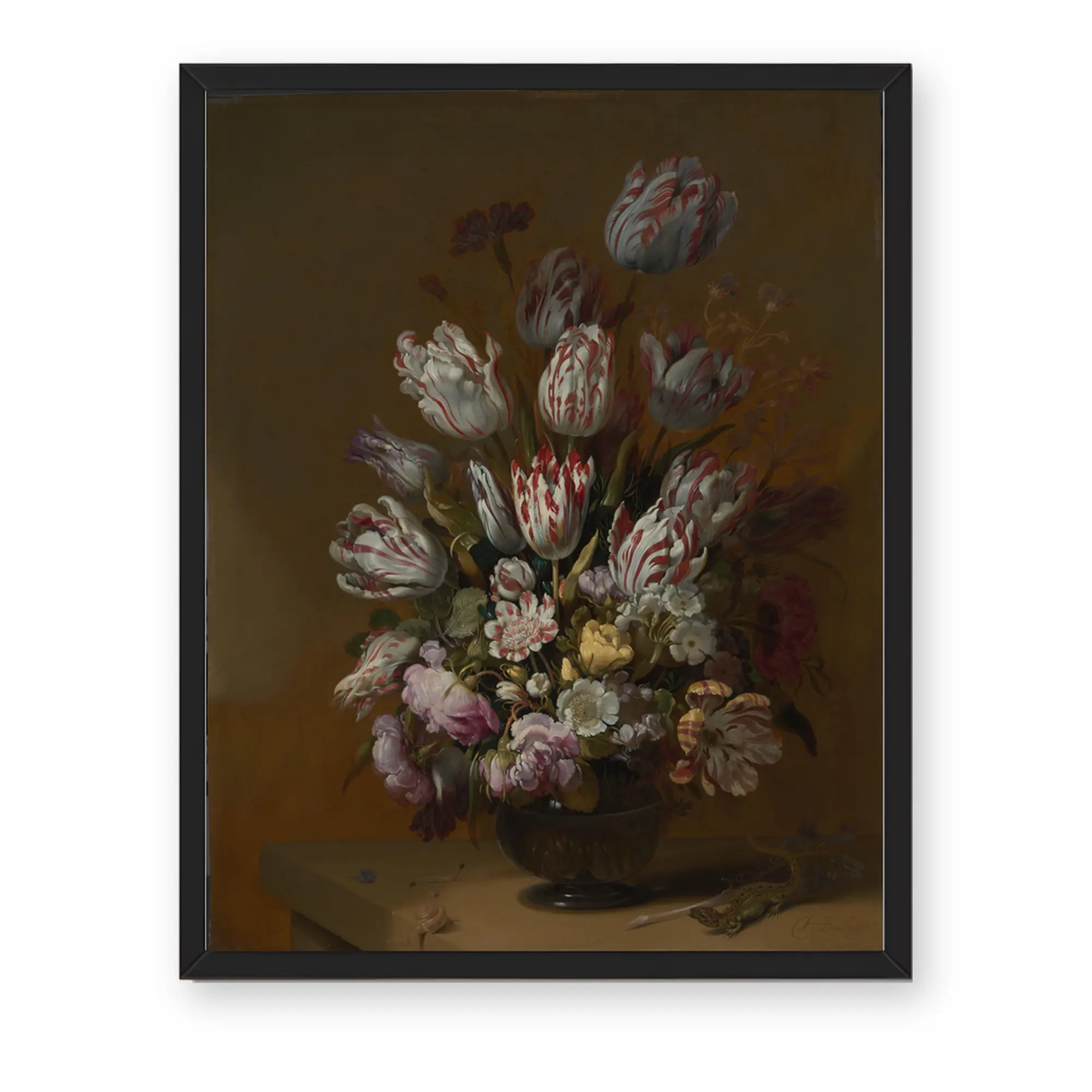 Dutch Golden Age Floral Still Life Framed Wall Art, Vintage Botanical Bouquet Print for Living Room Bedroom Entryway