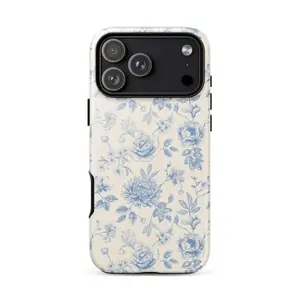 "Blue Floral Toile IPhone Case – Elegant Vintage Style Design, Floral Print Cover, Compatible with IPhone 15/16/17 Series & Select Samsung Galaxy Models "