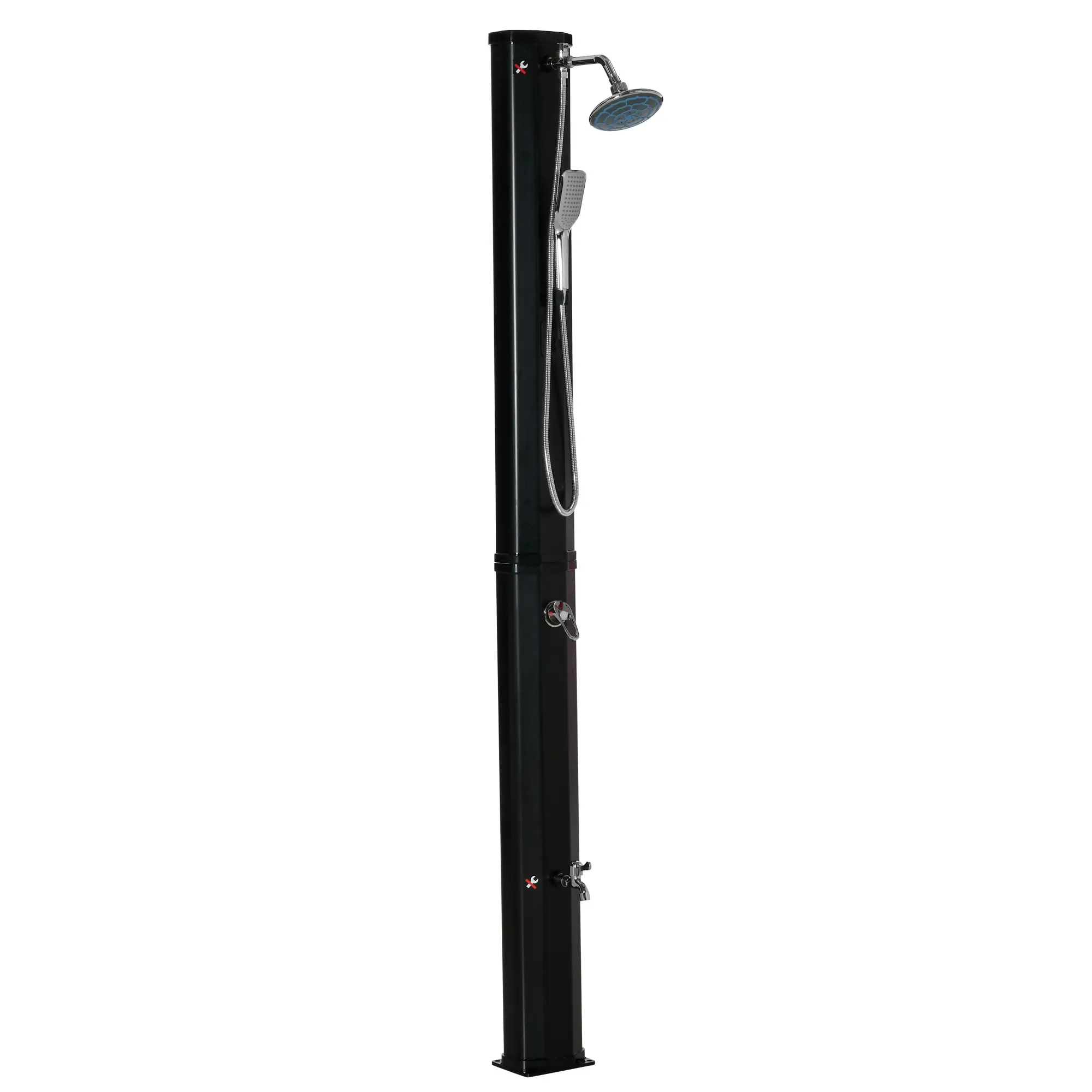 Outsunny 7' Outdoor Solar Heated Shower with 360 Rotating Rainfall & Handheld Shower Head, Foot Shower Faucet, Temperature and Pressure Adjustable, Holds 9.2 Gallons for Backyard Pool