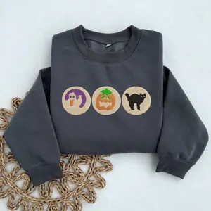 Embroidered Sweatshirt, Halloween Sugar Cookie Sweatshirt, Spooky Season Shirt, Cat Pumpkin Boo Ghost Crewneck, Halloween Cookies Sweater