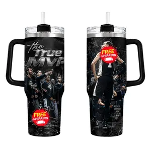 40oz Tumbler with Handle & Straw, Basketball Fan Gift, Sports Travel Mug, Stainless Steel Insulated Cup, Inspired Tumbler for Men Women