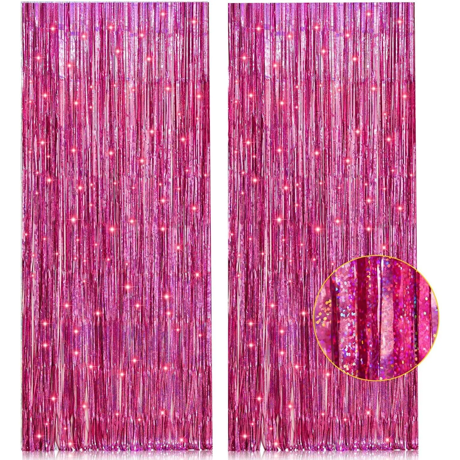 2-Pack Shiny Colorful Aluminium Foil Tinsel Fringe Curtain Backdrop Ornaments, 3.2ft x 8.2ft, for Birthday Party Decor, Camera Photo Booths (Cameras & Photography Accessories), Fringe Curtains