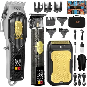 Men's 3-in-1 Adjustable Professional Cordless Hair Clipper Kit - Barber Trimmer Set with Beard Trimmer, Foil Shaver, LCD Display, USB Rechargeable & Multiple Grooming Accessories