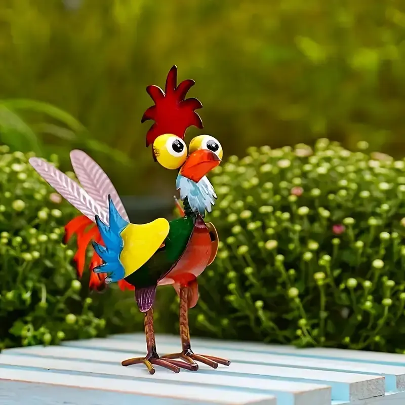 Metal Rooster Outdoor Statue, Multicolor Animal Art Decorative Garden Decor, Garden Sculptures, Garden Accessories, Desktop Decoration Craft, Perfect Gift for Friends and Yourself