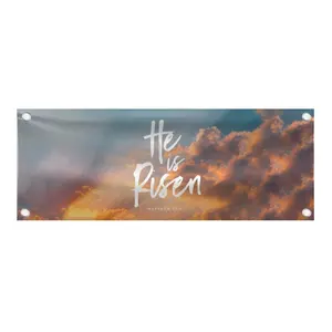 He is Risen Banner, Religious Easter Banner Banner, Christian Inspirational Decor, Church Celebration Banner, Easter Decorations - 48"x18" Vinyl Banner - 4 Corner Grommets - BAN0024
