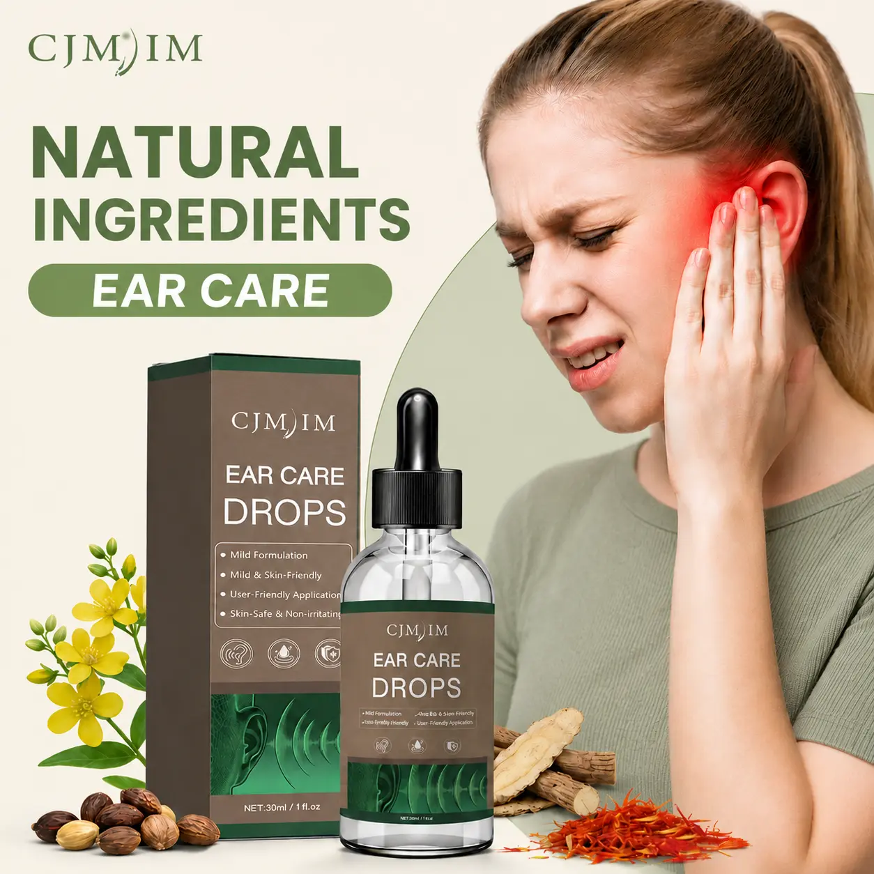 CJMJIM Tinnitus Relief Ear Drops 30ml, Earwax Removal and Ear Cleaning Drops, Helps Soothe Ear Ringing and Ear Discomfort, Daily Ear Hygiene Formula, Supports Healthy Ears, Gentle Ear Care for Adults