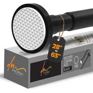 Black Shower Curtain Rod 28 to 63 Inch, 1 Inch Diameter, Adjustable Spring Tension, Easy Install, No Rust