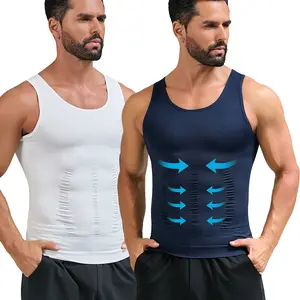 1/2 Pack Men Compression Sleeveless Tank Top, Stretch Breathable Fitted Undershirt, Slim Tummy Control Sports Vest for Daily & Workout