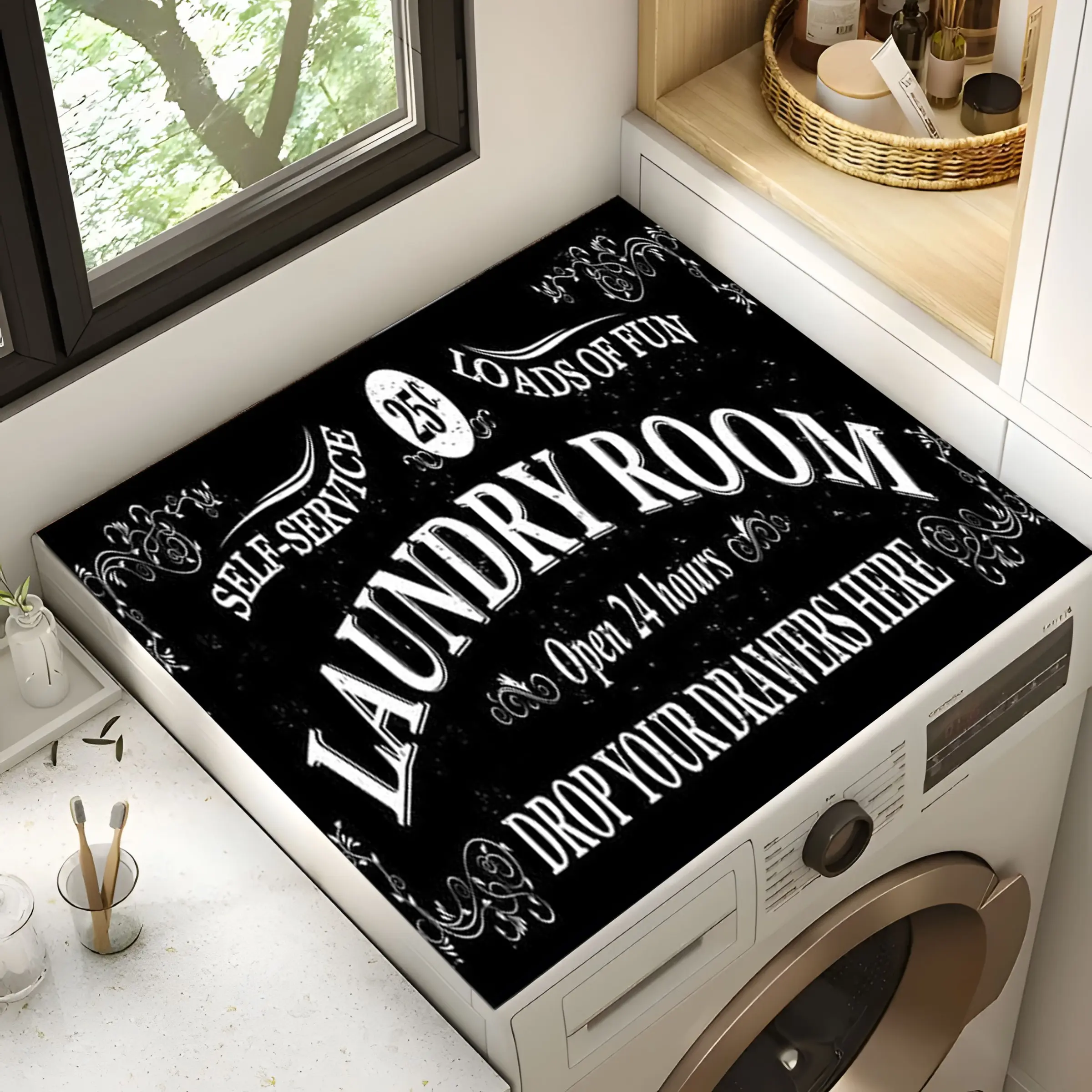 Laundry Room Pattern Washing Machine Dustproof Design Mat, Absorbent Countertop Pad, Fast Dry Fridge Mat, Microwave Dustproof Cover, Household Dust Cover, Dustproof Design Covers