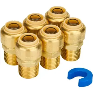 6-Pack Male Adapter 1/2 Inch by 1/2 Inch, Straight Connector Plumbing Fitting, Push Fit PEX Fittings with Disconnect Clip, Push-to-Connect Copper, CPVC, No Lead Brass Pipe FittingsQuesearQuesear