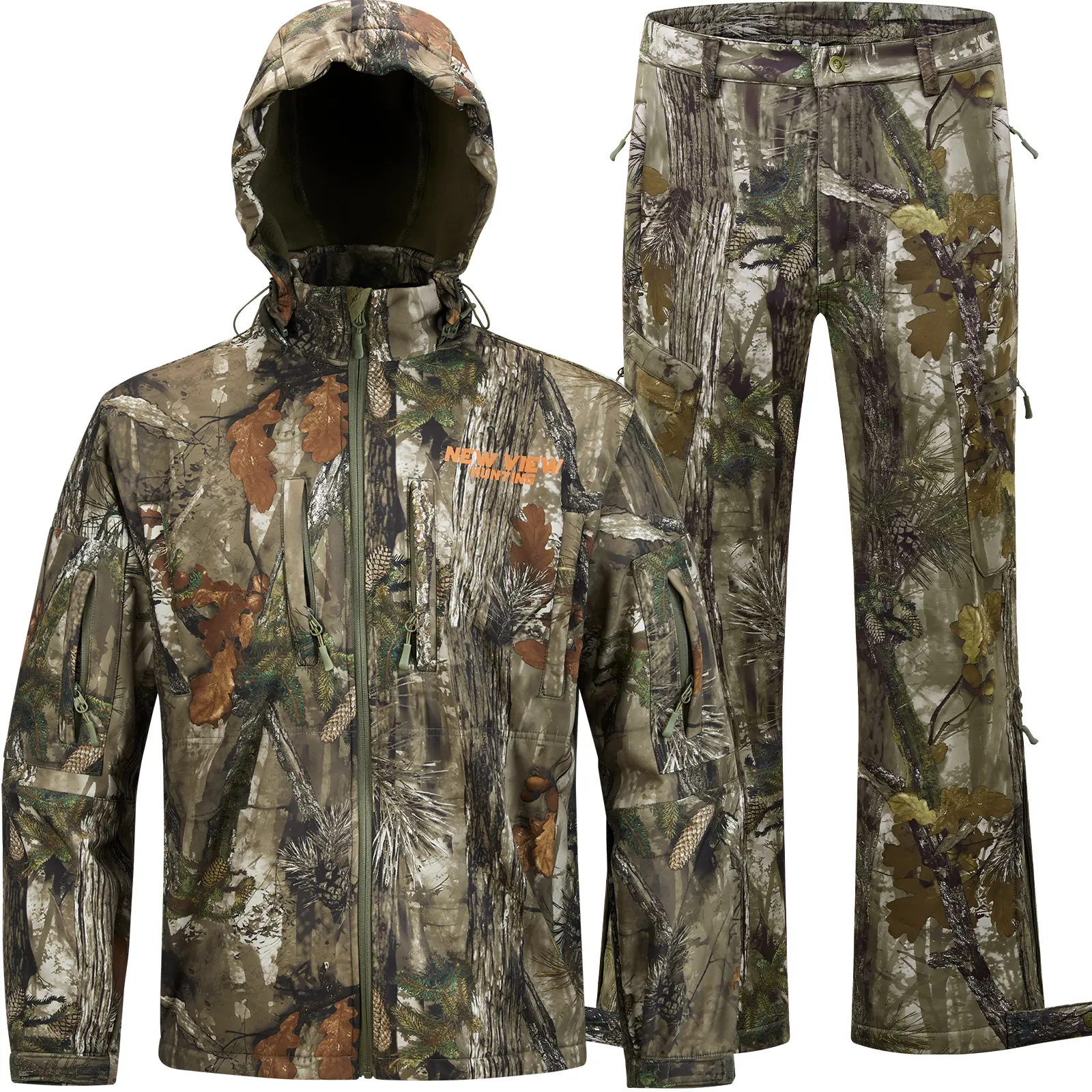 Men’s Winter 2-Piece Hunting Set - 3D Camo Silent Jacket & Pants, Warm Fleece-Lined, Windproof, 6-Pocket Outfit for Duck Hunting & Archery Season, Warmth, 3D Camo Design, 6 Pockets, Xxl