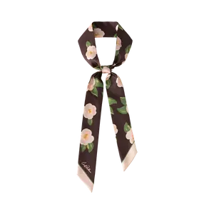 "Camellia" Silk Twill Skinny Scarf - Dark Brown