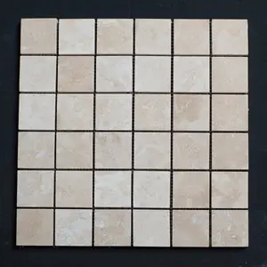 Ivory Travertine 2x2 Honed and Filled Mosaic Tile