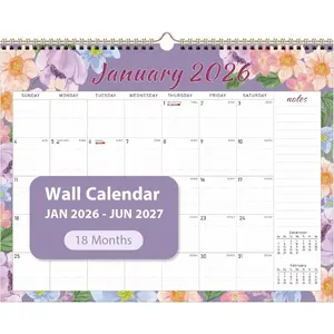 18 Monthly 2026 Wall Calendar from January 2026 to June 2027, 11'' x 8.5'' Paper Hanging Desk Planner for Teacher Family School Office Supplies