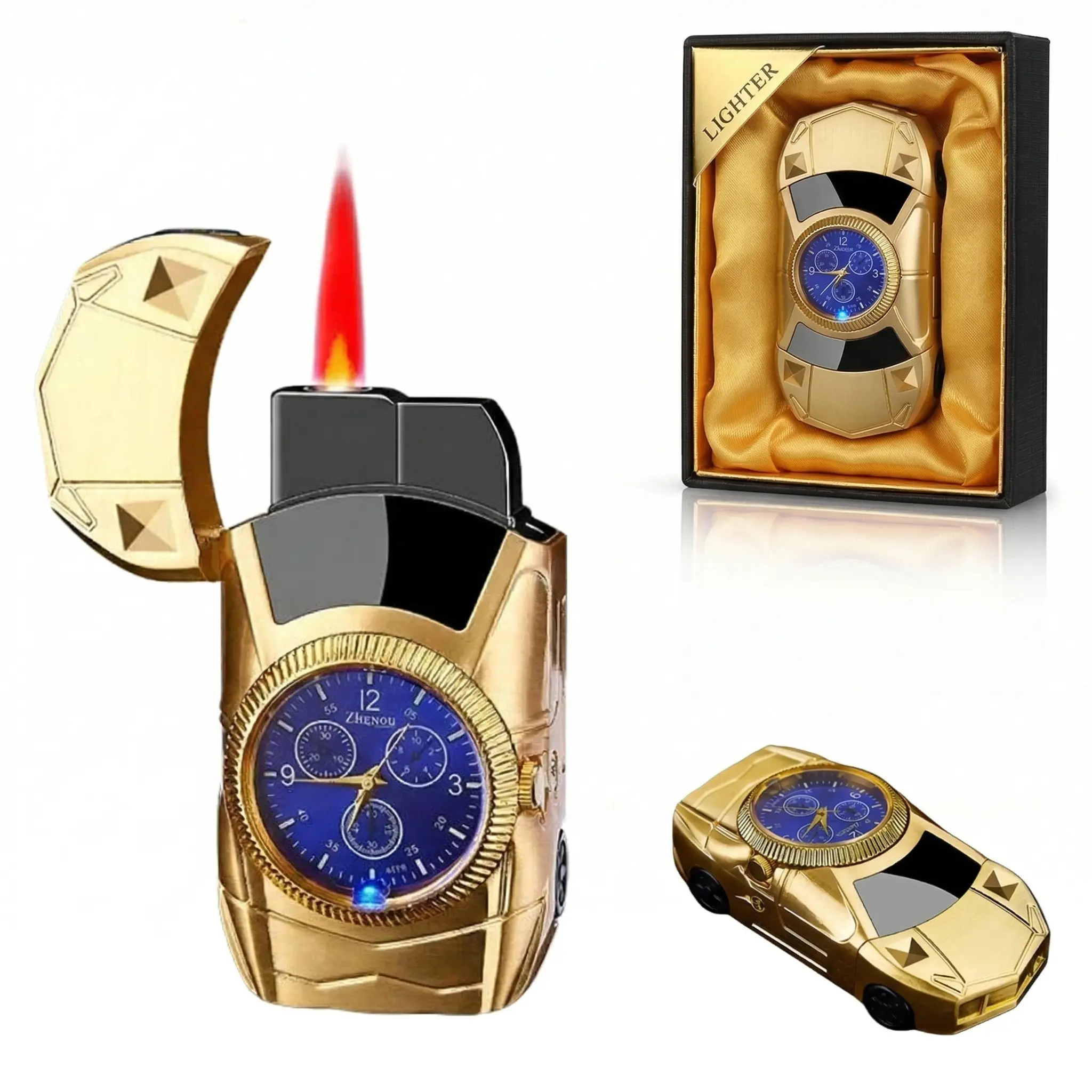 Torch Lighter, Cool Sports Car Lighter - Premium Metal Windproof Adjustable Red Flame, Refillable Butane Gas Lighter for Outdoor Indoor (Without Butane), Ideal Gift for Men & Women-Gold