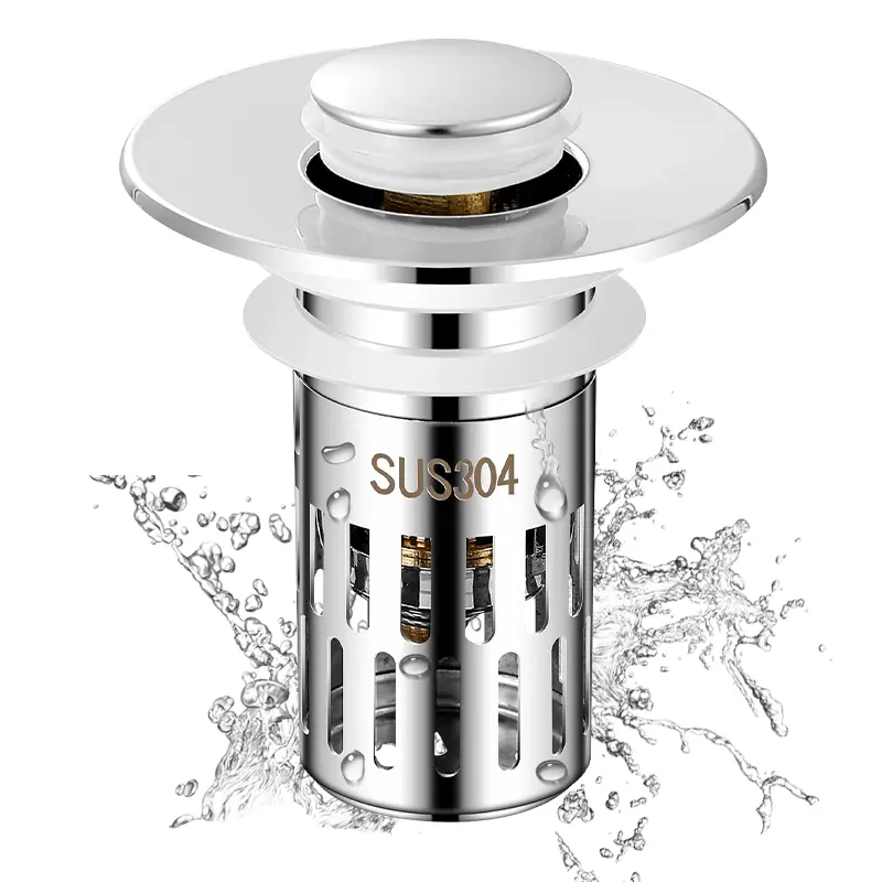 Bathroom Sink Stopper Drain Protector - Stainless Steel, Stopper Cap, ABS Plated 3-Layer Copper Core Main Body, 304 Stainless Steel Mesh Basket, Quick-Release Hair Catcher, Tight Seal, Easy to Install & Remove, Tool-Free Setup with Accessory Wipe