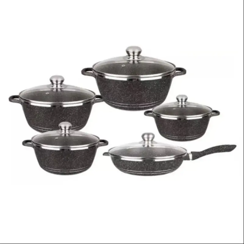 5-Piece Non-Stick Aluminum Cookware Set with Glass Lid, Heat Resistant Handle, Ideal for Frying, Stir-Frying, Stewing, Kitchen Essentials