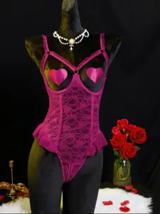 Christmas Sexy Lace Patchwork Mesh Cut-Out Thong Women's Jumpsuit with Steel Ring, 3 Piece Set, Perfect for Romantic Nights and Weddings,girls night outfits,whimsy clothing,night out top,women's clothing,halter top