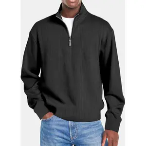 Mens Quarter Zip Pullover Sweaters Casual Slim Fit Knit Texture Sweater