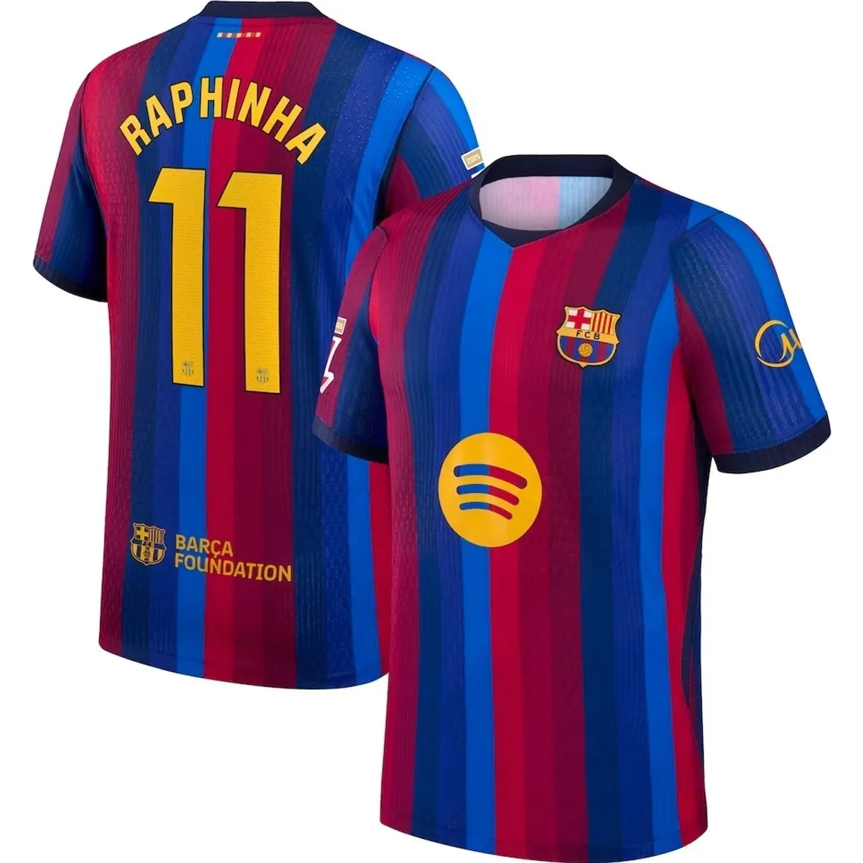 Unisex Soccer Jersey Blue Red Striped Soccer Jersey #11 Raphinha Fan Style Football Shirt 2026/2027