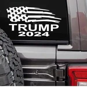 Trump 2024 American flag white vinyl decal. 6”
