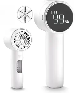 Fabric Shaver, Lint Remover Rechargeable, Electric Portable Sweater Defuzzer with 3 Speeds, 6 Leaf Blades, Digital LED Display to Remove Pilling for Clothes, Furniture, Sweater, Couch, Blanket