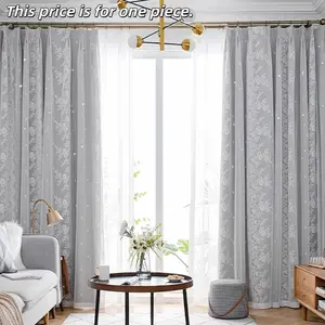 1pc Full Light Blocking Double Layer Embroidered Lace Curtain, Home Decoration Curtain, Cream Color Bedroom Living Room Window Treatment, Multiple Colors Available