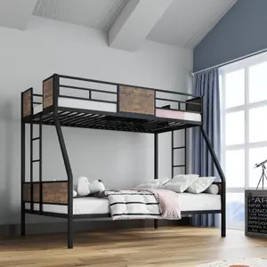 Black Metal Twin Over Full Bunk Bed with Trundle, Sturdy Slat Support, Safety Guardrails for Small Rooms & Guest Use