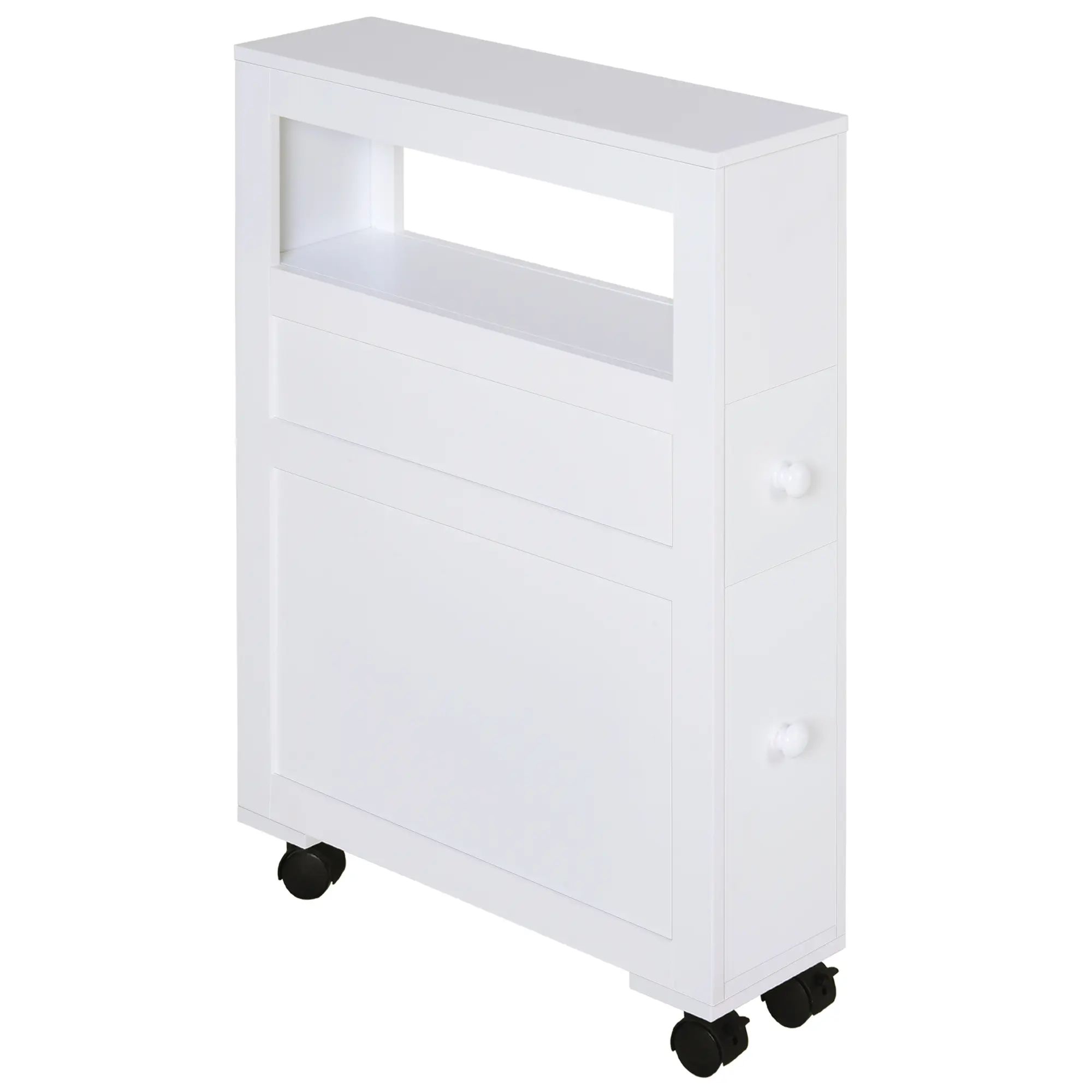 HOMCOM 6.25" x 20.5" x 28.25" Wood Rolling Narrow Bathroom Side Storage Cabinet
