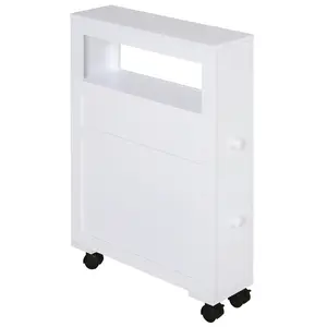 HOMCOM 6.25" x 20.5" x 28.25" Wood Rolling Narrow Bathroom Side Storage Cabinet