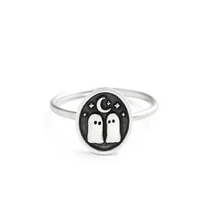Ghosts under a Crescent Moon Ring in Sterling Silver by Figs &Ginger