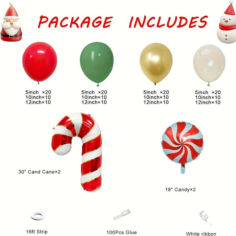 168 Pcs Red Sage Green Gold White Sand Balloons Christmas Balloon Garland Arch Kit Candy Balloons Cand Cane Balloons Nutcracker Balloons For Christmas Party Decorations Supplies