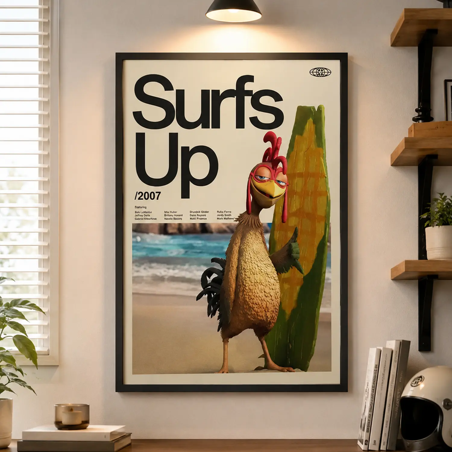 Funny Surfs Up Chicken Joe Design Novelty Poster Canvas Print - Home Decor Wall Decoration for Living Room, Bedroom, Kitchen, Metal