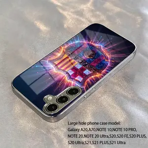 Vibrant Barcelona Crest Pattern New Electroplated Glass Case Suitable for Samsung S25 S24 S23 S22 ULTRA FE Plus And iPhone 11 12 13 14 15 16 Pro Max Plus 17 Air Series,With anti-fouling/anti-vibration protective cover