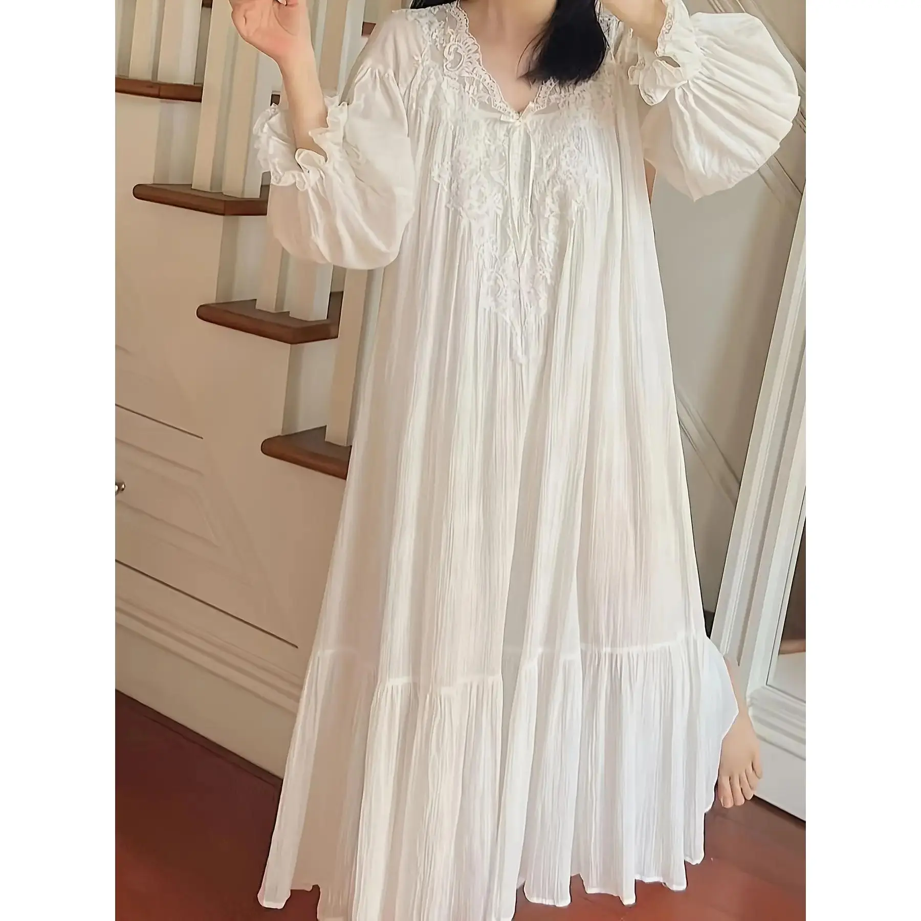 2025 NewWomen's Elegant French Court Lace Trim Princess Nightgown- Solid White Long Sleeve Flowy Sleepwear, Comfortable as Loungewear, All-season Luxurious Adult Robe, Hand Washable - TikTok Shop 2025 NewWomen's Elegant French Court Lace Trim Princess Nightgown- Solid White Long Sleeve Flowy Sleepwear, Comfortable as Loungewear, All-season Luxurious Adult Robe, Hand Washable - TikTok Shop